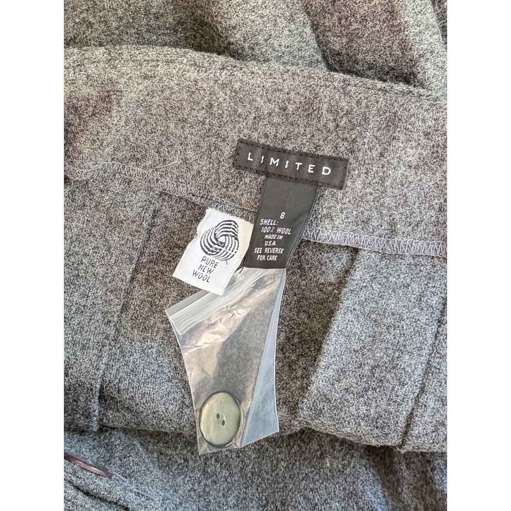 VTG 90s Limited 100% Wool Gray Pleated Mini Skirt True Wrap Double Breasted 8 - Picture 4 of 6